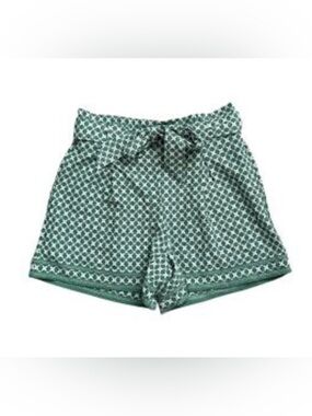 Max Studio Green Geo Print High-Waist Tie Shorts